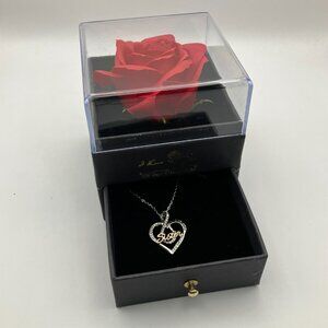 Sister Birthday Gift Box Eternal Rose & Heart Necklace I Love You Jewelry